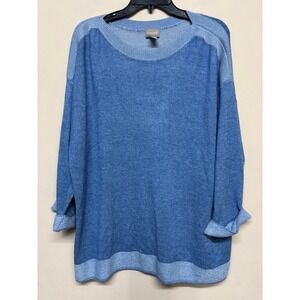 Chico's Blue Lightweight Knit Sweater Women's Size 3 Relaxed Fit Pullover Beach
